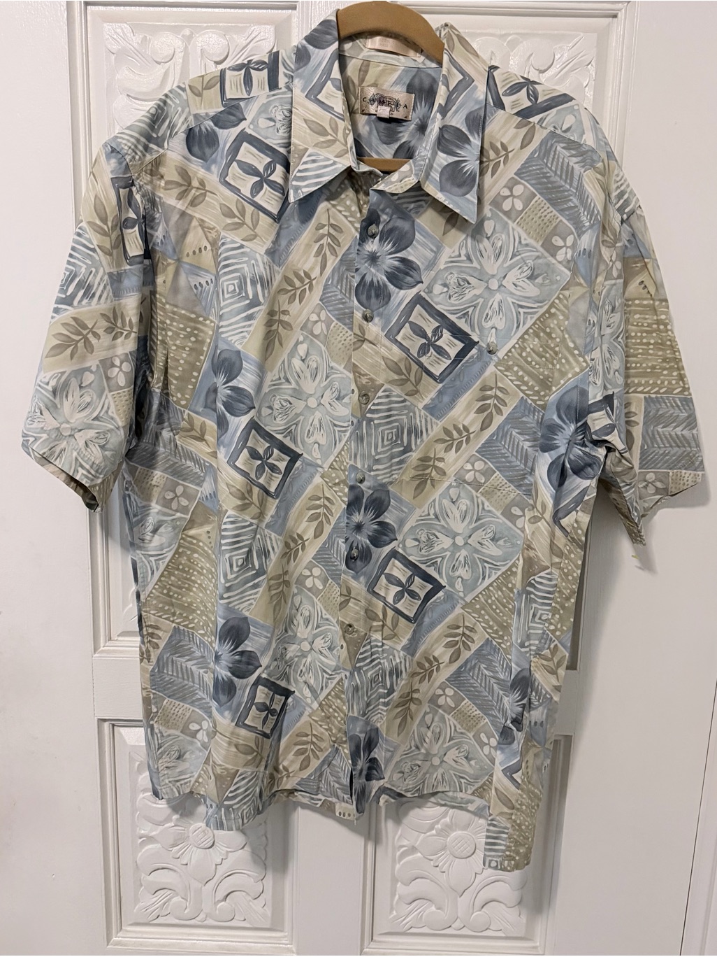 Men's Campia Moda Short-Sleeve Hawaiian Print Shirt - Blue & Beige Xxl